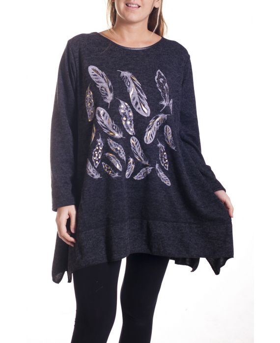 LARGE SIZE SWEATER TUNIC FEATHERS 4346 BLACK