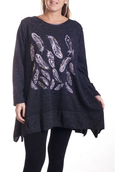 LARGE SIZE SWEATER TUNIC FEATHERS 4346 BLACK