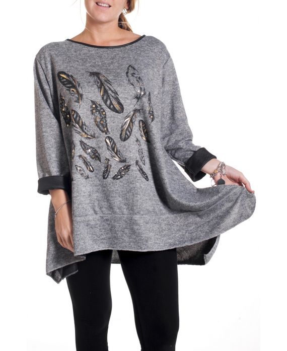 DI GRANDI DIMENSIONI MAGLIONE TUNICA PIUME 4346 GRIGIO