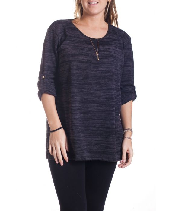 DI GRANDI DIMENSIONI MAGLIONE COLLO ZIP 4345 NERO