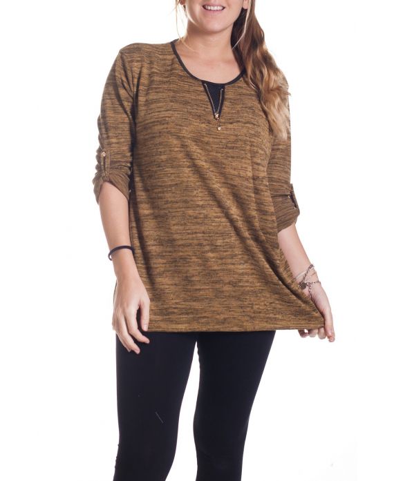 DI GRANDI DIMENSIONI MAGLIONE COLLO ZIP 4345 SENAPE