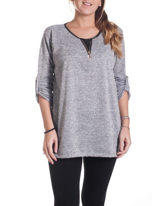 DI GRANDI DIMENSIONI MAGLIONE COLLO ZIP 4345 GRIGIO
