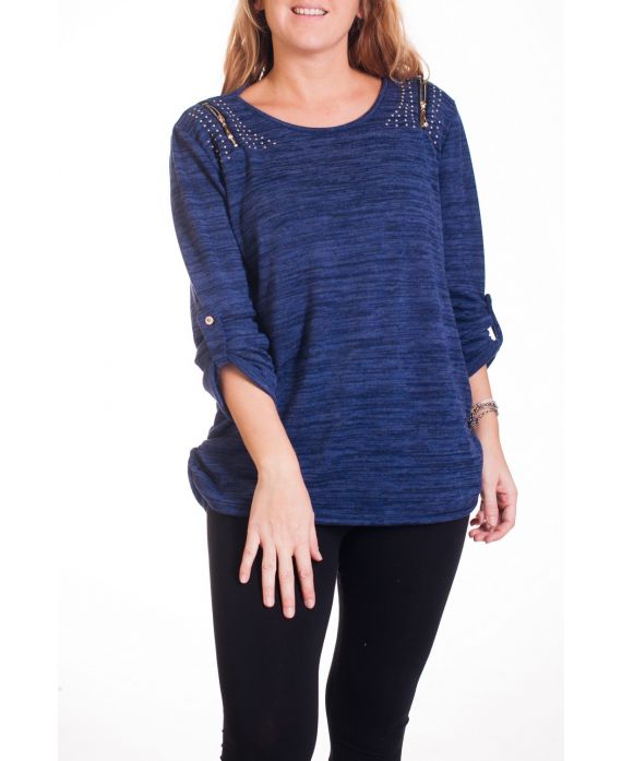 LARGE SIZE PULL SHOULDERS CLOUTEES 4341 BLUE