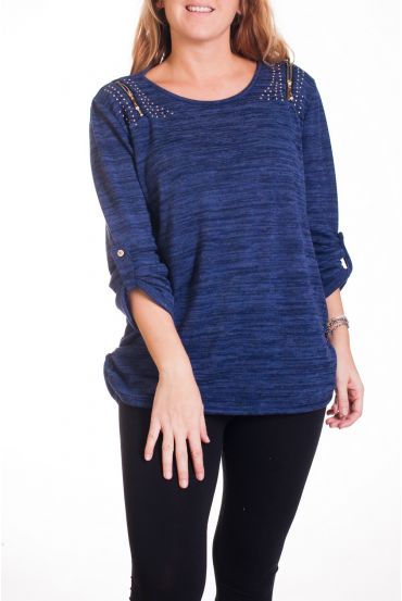 LARGE SIZE PULL SHOULDERS CLOUTEES 4341 BLUE