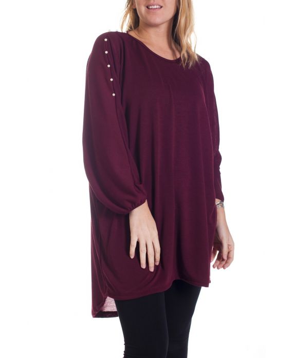 LARGE SIZE SWEATER TUNIC BEADS 4334 BORDEAUX