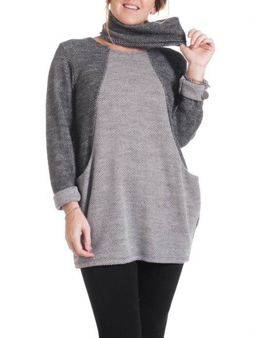 GRANDE TAILLE PULL TUNIQUE 2 PIECES 4284 NOIR