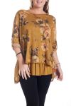 LARGE SIZE TUNIC FLOWERS SUPERPOSEE 4352 MUSTARD