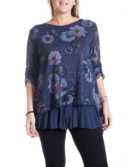 GRAN TAMAÑO DE LA TÚNICA DE FLORES SUPERPOSEE 4352 AZUL