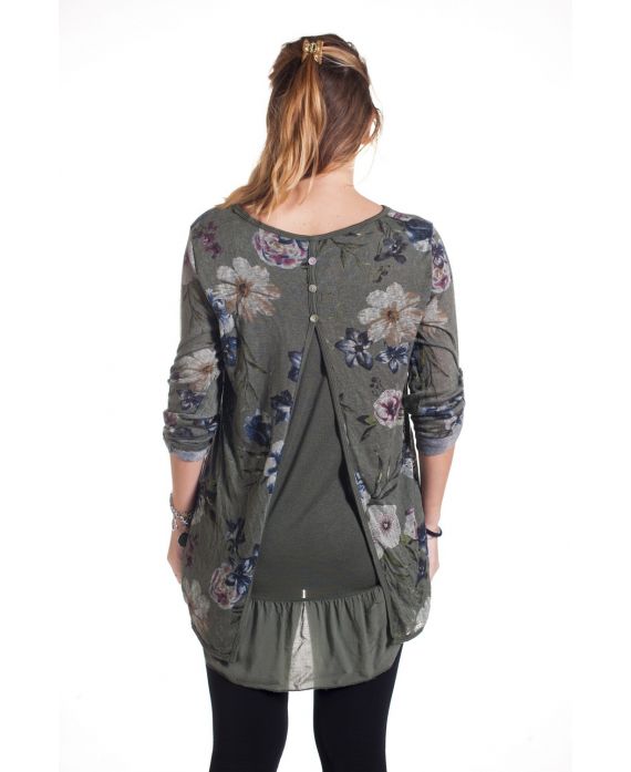GRANDE TAILLE TUNIQUE FLEURS SUPERPOSEE 4352 VERT