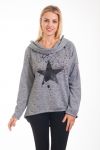 FELPA HA CON CAPPUCCIO COLLO DI CADERE 4289 GRIGIO