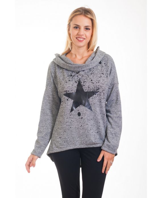 FELPA HA CON CAPPUCCIO COLLO DI CADERE 4289 GRIGIO