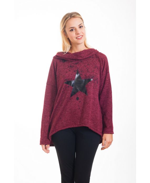 FELPA HA CON CAPPUCCIO COLLO DI CADERE 4289 BORDEAUX