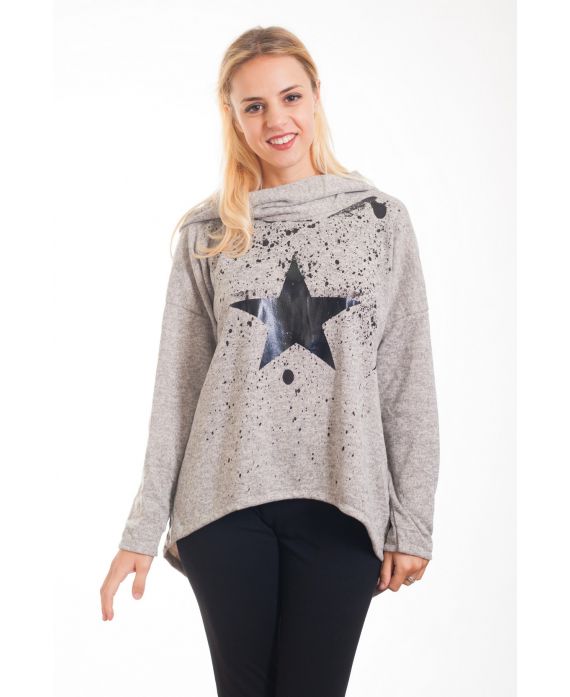 FELPA HA CON CAPPUCCIO COLLO DI CADERE 4289 BEIGE