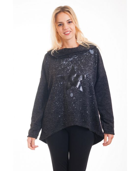FELPA HA CON CAPPUCCIO COLLO DI CADERE 4289 NERO