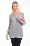 PULLOVER SCOLLO IN PIZZO-UP 4287 GRIGIO
