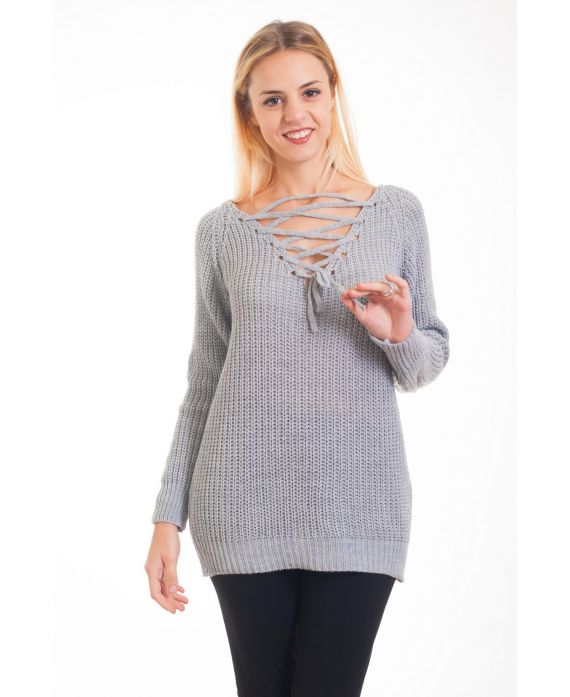 PULLOVER SCOLLO IN PIZZO-UP 4287 GRIGIO