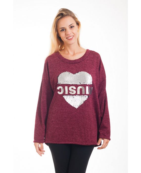 MAGLIONE DI PAILLETTES CUORE 4288 BORDEAUX