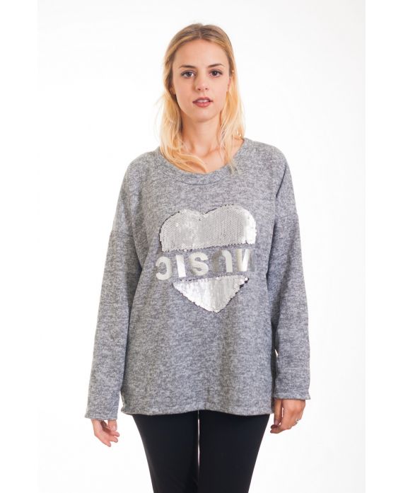 PULL CŒUR PAILLETTES 4288 GRIS