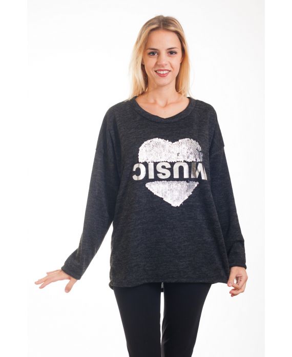 MAGLIONE DI PAILLETTES CUORE 4288 NERO