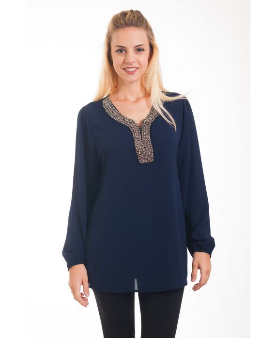 CAMICETTA SCOLLO FANTASIA 4323 BLU NAVY