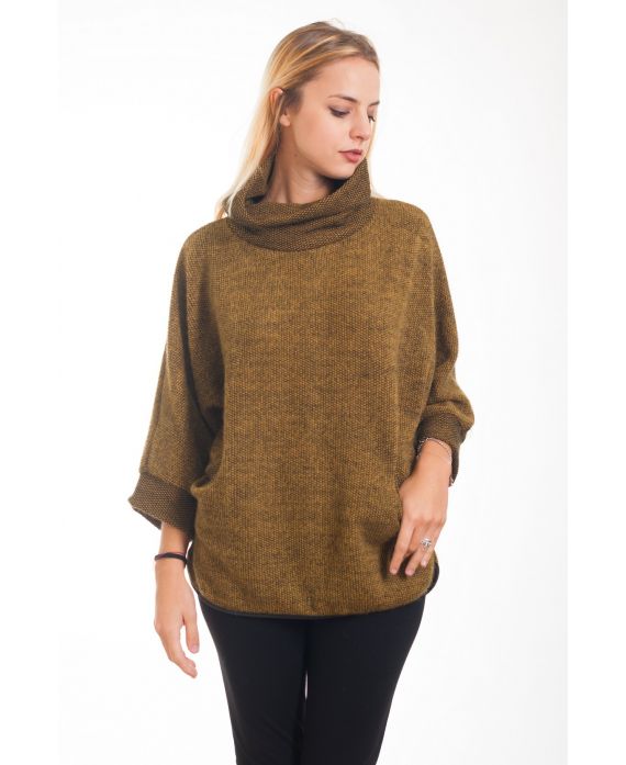 PULL POCHES COL BOULE 4301 MOUTARDE