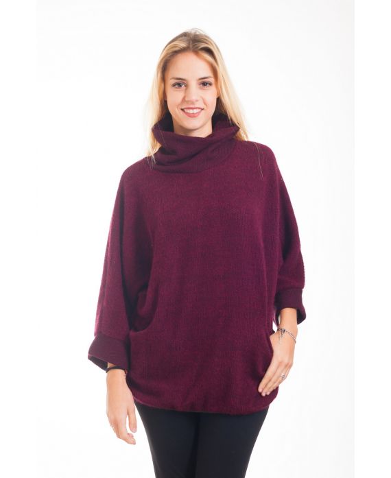 PULL POCHES COL BOULE 4301 BORDEAUX