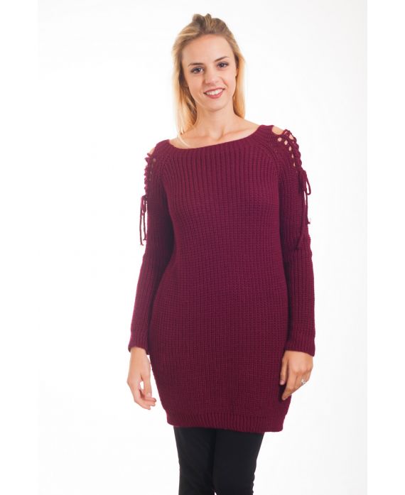 PULL EPAULES A LACETS 4359 BORDEAUX