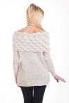 MAGLIA CON SCOLLO A CADERE PERLE 4358 BEIGE