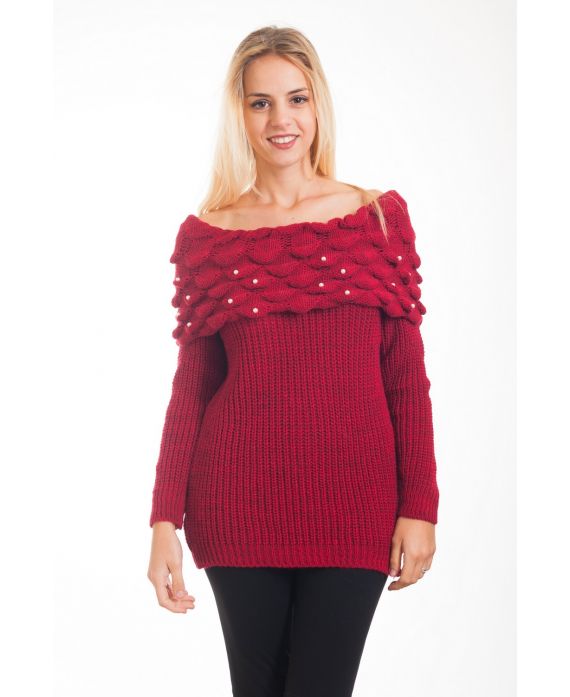MAGLIA CON SCOLLO A CADERE PERLE 4358 BORDEAUX