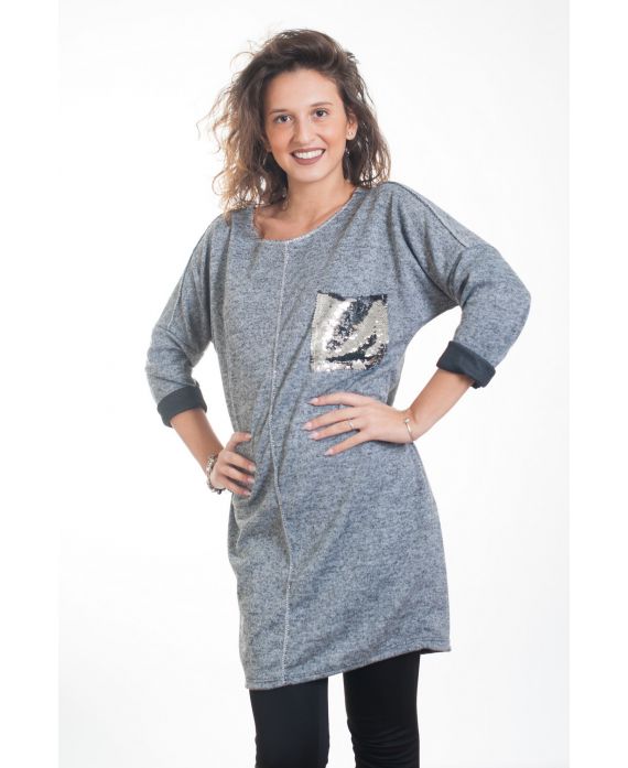 PULL TUNIQUE PAILLETTES 4306 GRIS