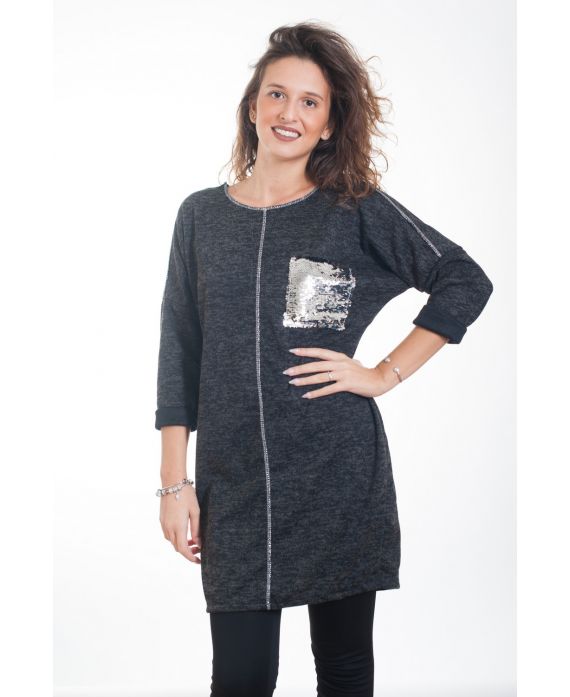 PULL TUNIQUE PAILLETTES 4306 NOIR