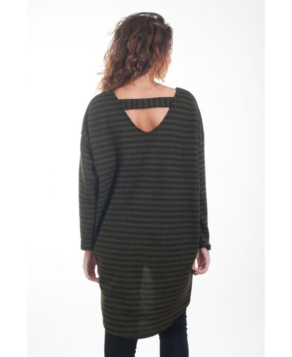 PULL TUNIQUE DOS OUVERT 4401 VERT MILITAIRE