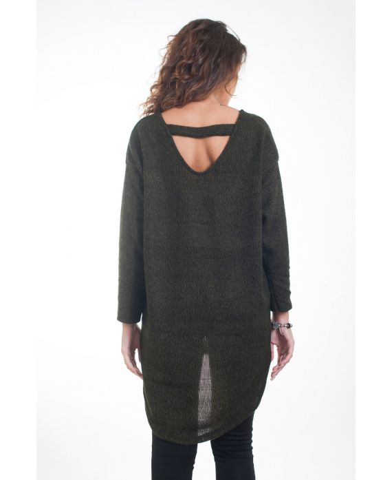PULL TUNIQUE DOS OUVERT 4400 VERT MILITAIRE