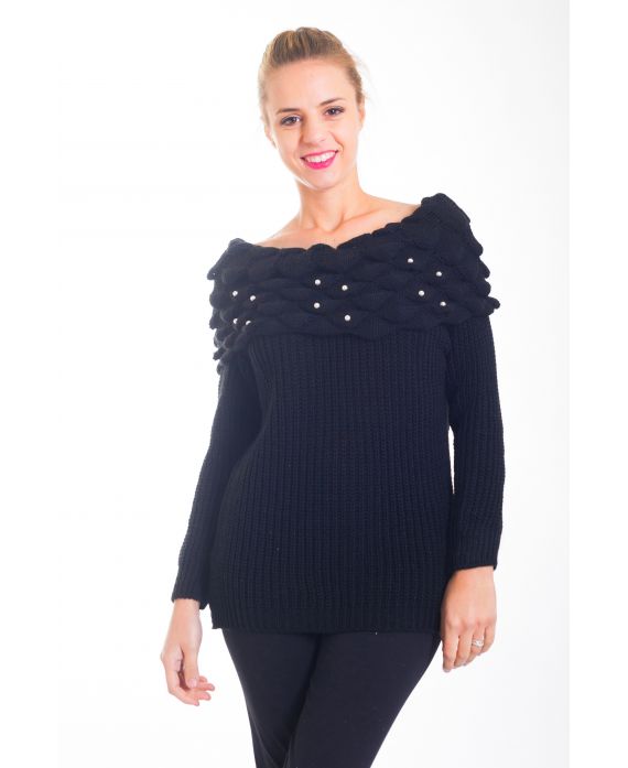 MAGLIA CON SCOLLO A CADERE PERLE 4358 NERO
