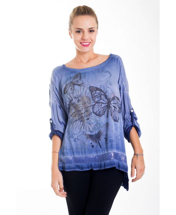 T-SHIRT FARFALLA PAILLETTES 4423 BLU