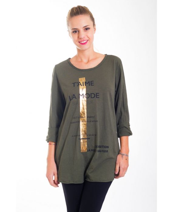 T-SHIRT "T'AIME LA MODE" 4422 VERT MILITAIRE