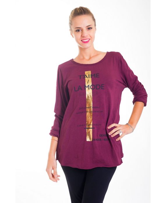 T-SHIRT "T'AIME LA MODE" 4422 BORDEAUX
