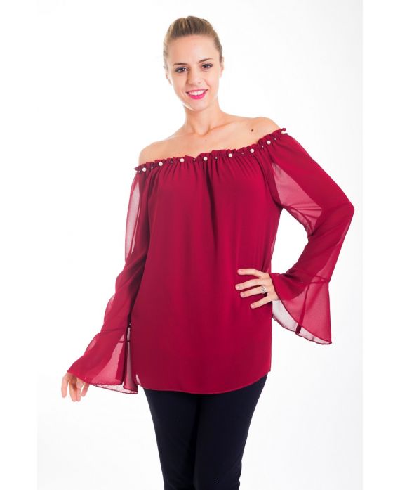 TUNICA CON PERLINE SULLE SPALLE 4416 BORDEAUX