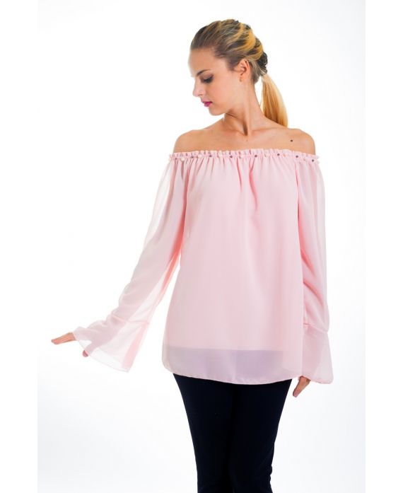 TUNICA CON PERLINE SULLE SPALLE 4416 ROSA