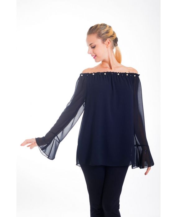 TUNICA CON PERLINE SULLE SPALLE 4416 NERO