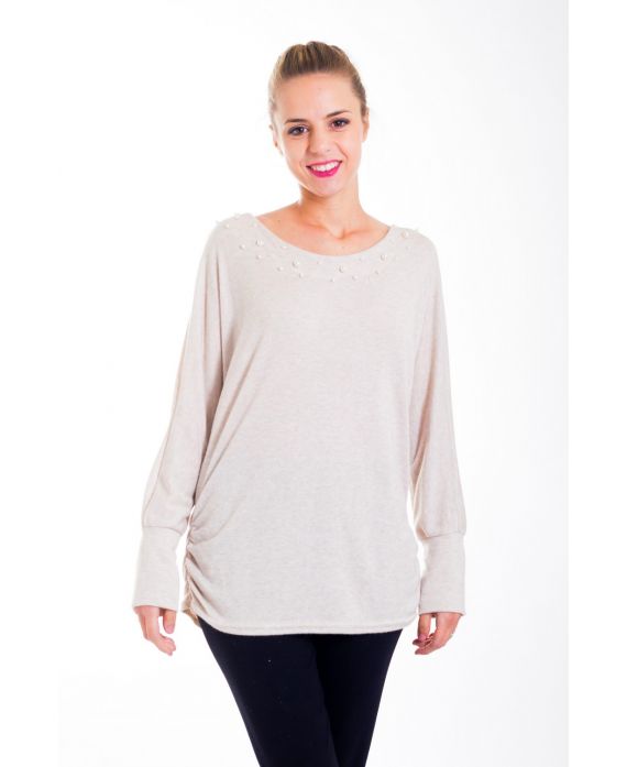 PULL PERLES DOS NŒUD 4415 BEIGE