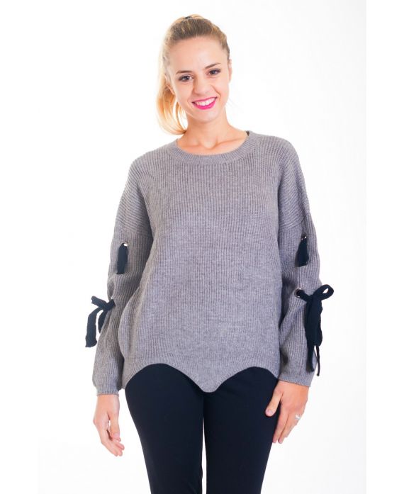 PULL MANCHES A LACETS 4407 GRIS