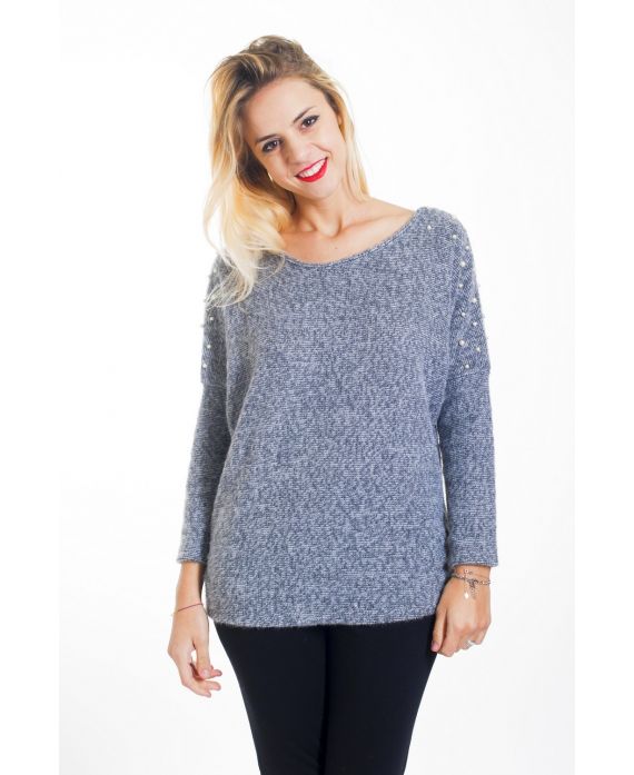 PULL PERLES DOS OUVERT 4441 GRIS