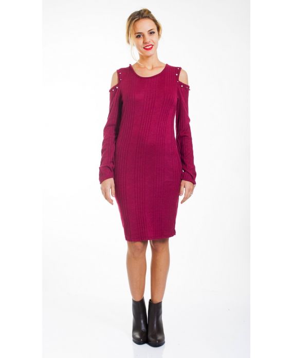 ROBE EPAULES PERLES 4449 BORDEAUX