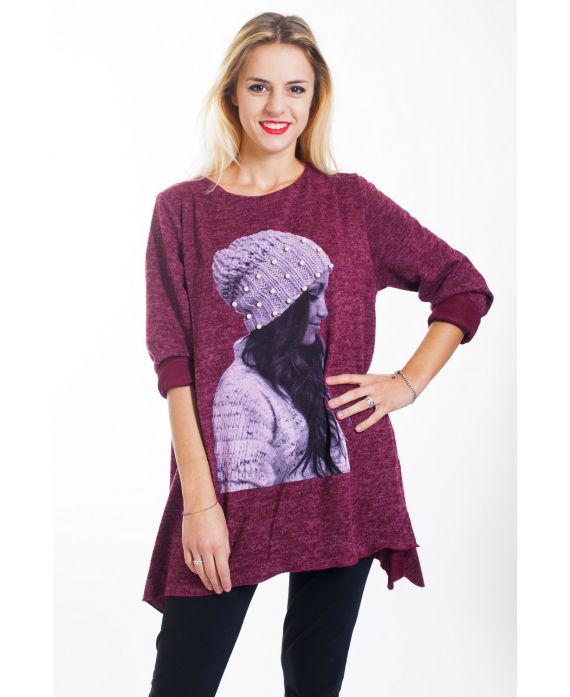PULL FEMME PERLES 4454 BORDEAUX