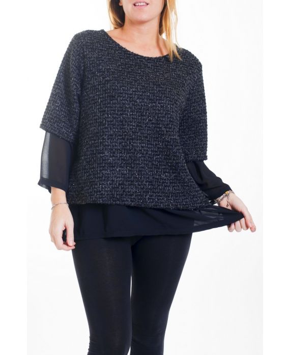 GRANDE TAILLE PULL TUNIQUE EFFET 2 EN 1 4455 NOIR