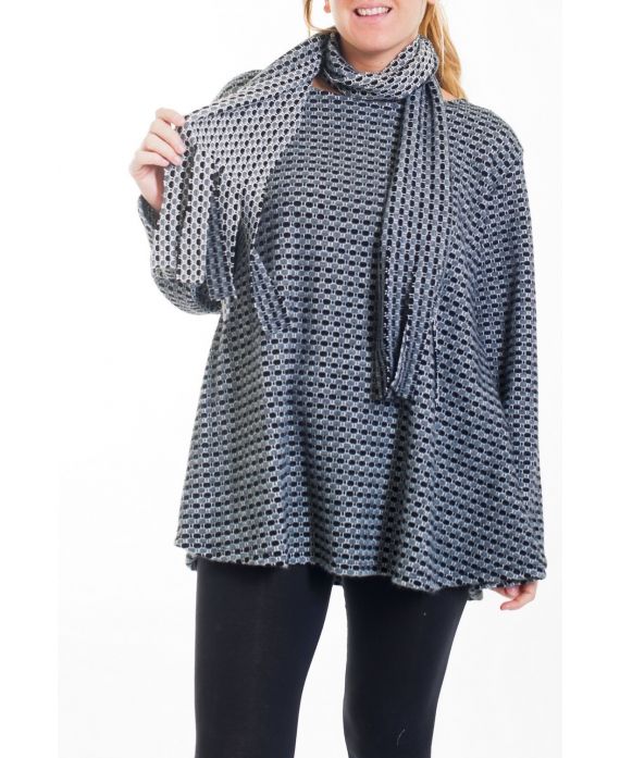 GRANDE TAILLE PULL + ECHARPE 4458 GRIS