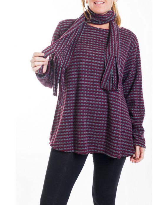DI GRANDI DIMENSIONI MAGLIONE + SCIARPA 4458 BORDEAUX