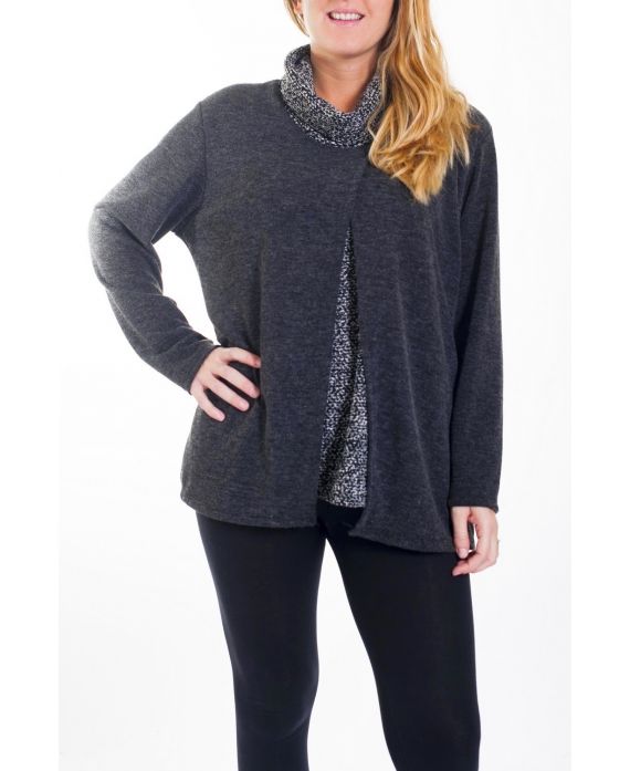 LARGE SIZE SWEATER DRAPE EFFECT 2 IN 1 4459 BLACK