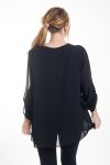 GRANDE TAILLE BLOUSE ENCOLURE FANTAISIE 4457 NOIR